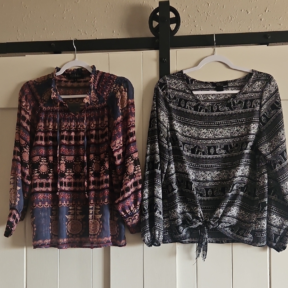 Boho Printed Long-Sleeve Peasant Tops